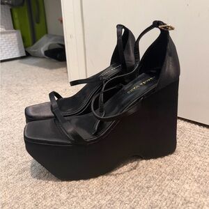 Strappy Black Platform Wedge Sandals